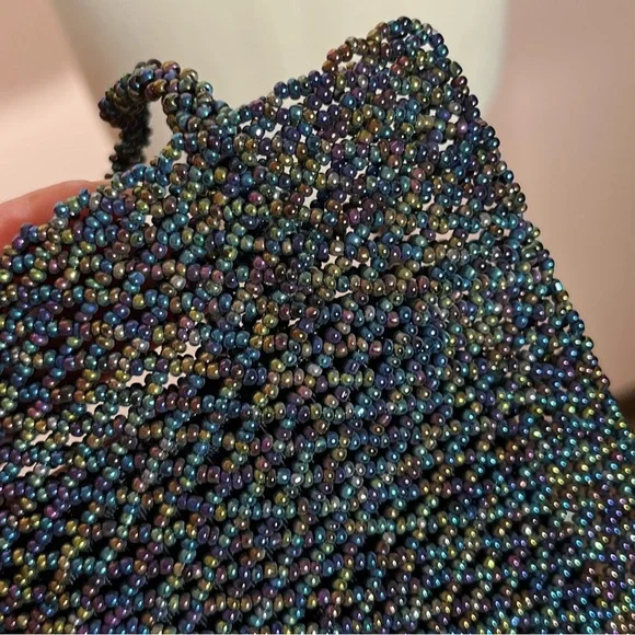 Art deco Vintage Vanessa glass beaded black aurora borealis evening bag - Picture 15 of 17